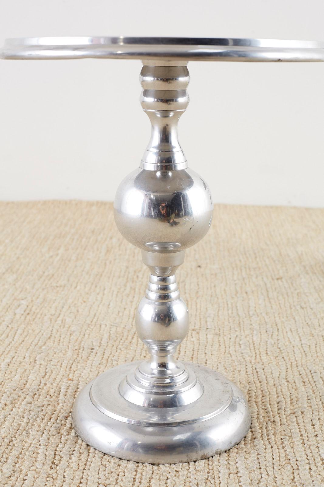 Pair of Polished Metal Round Pedestal Drink Tables 1