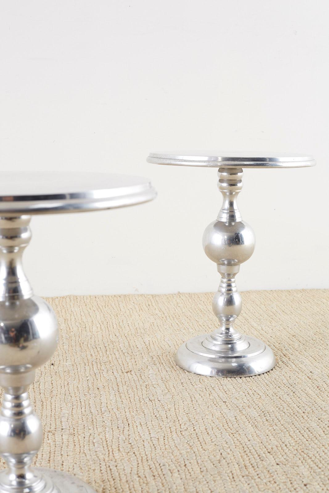Pair of Polished Metal Round Pedestal Drink Tables 2