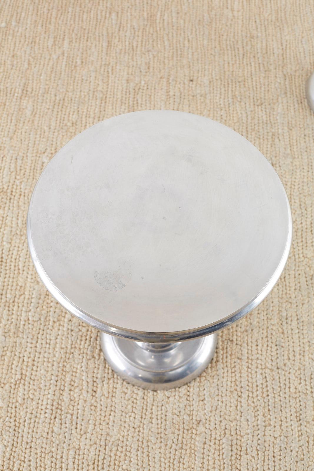 Pair of Polished Metal Round Pedestal Drink Tables 3