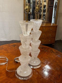 Pair of Polished Rock Crystal Lamps