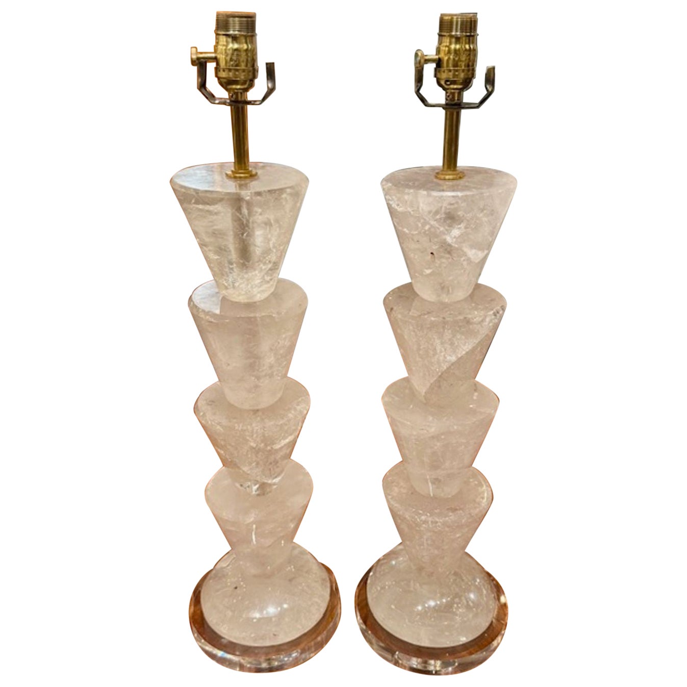 Pareja de Lámparas de Cristal de Roca Pulido en venta