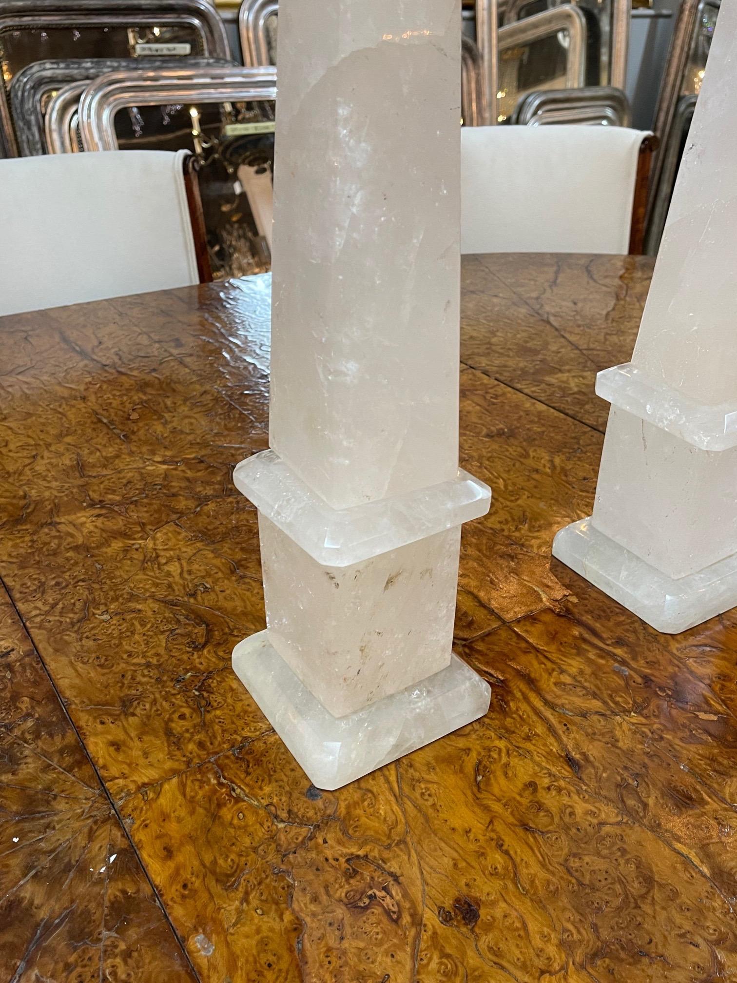 Brazilian Pair of Polished Rock Crystal Obelisks from Brazil For Sale