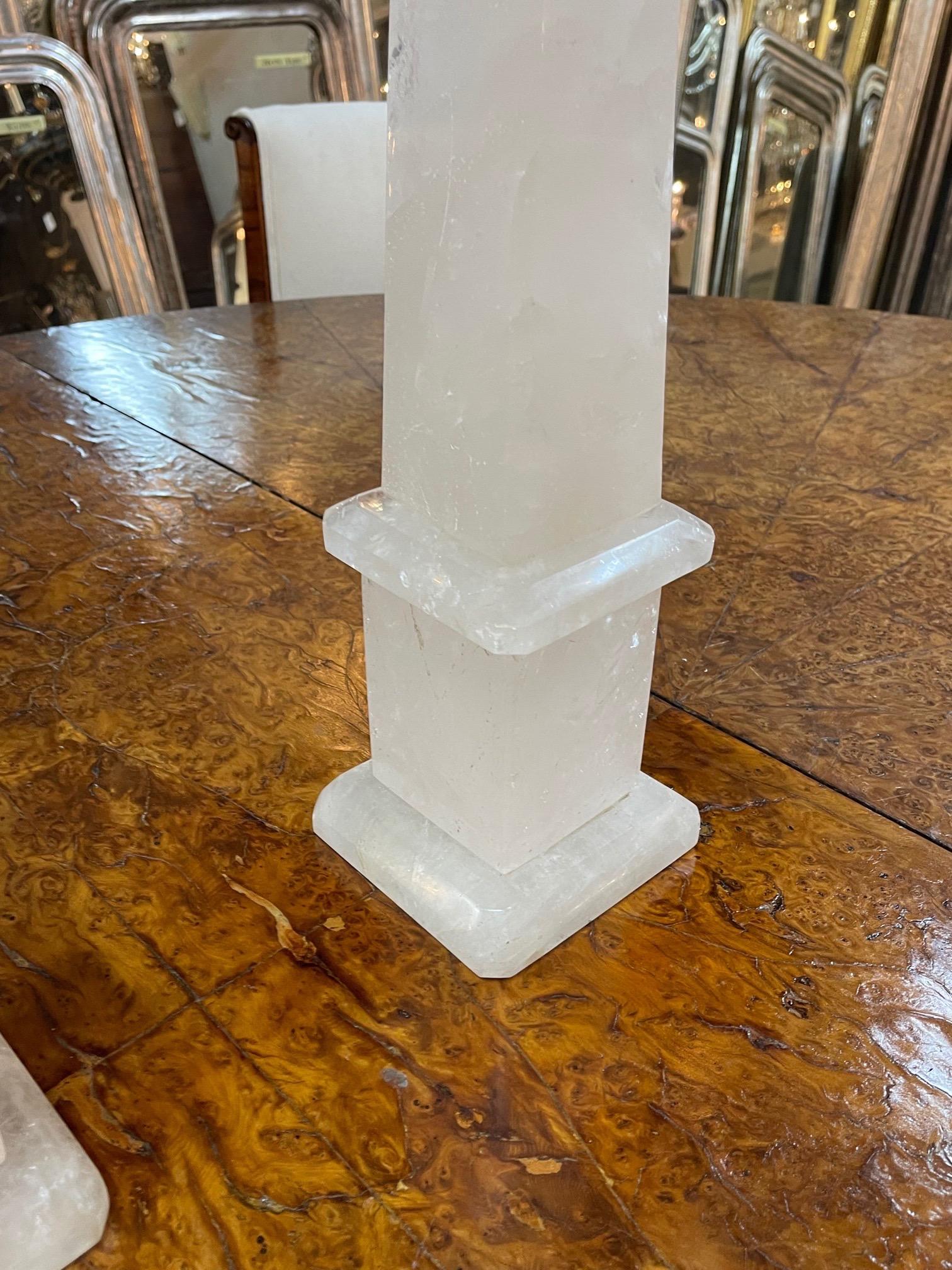 Carved Pair of Polished Rock Crystal Obelisks from Brazil For Sale