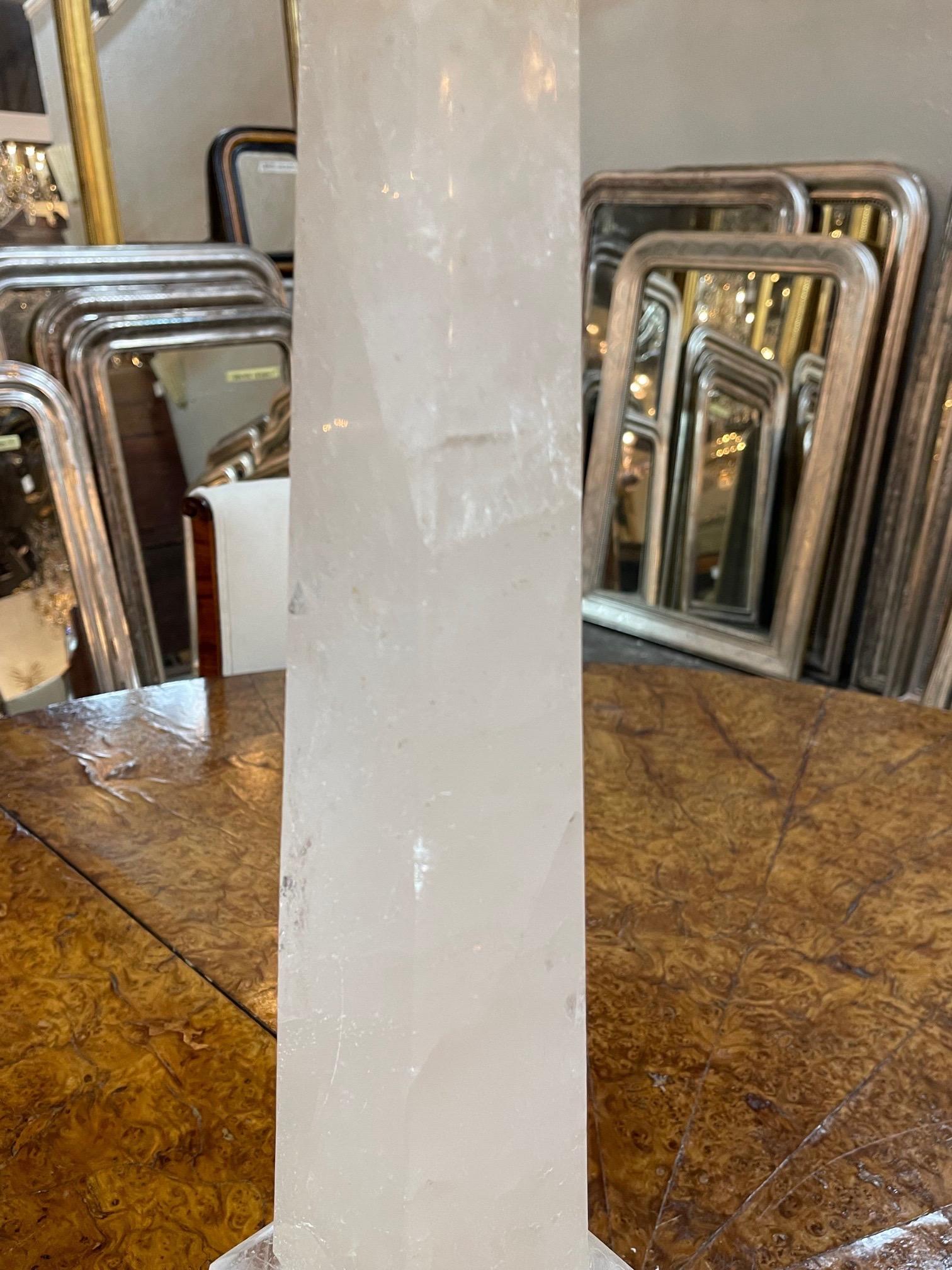 Pair of Polished Rock Crystal Obelisks from Brazil In Good Condition For Sale In Dallas, TX