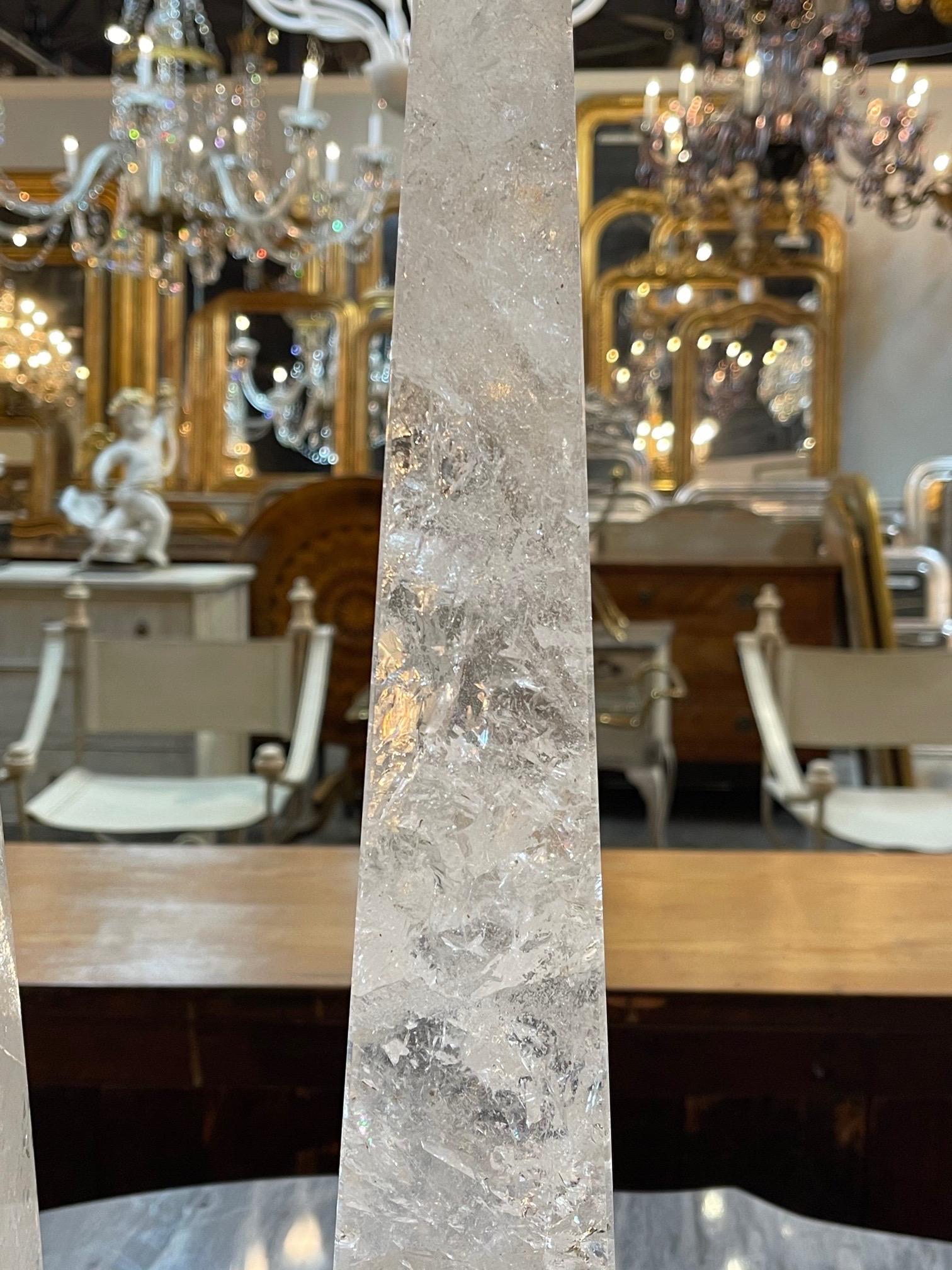 Contemporary Pair of Polished Rock Crystal Obelisks from South America For Sale