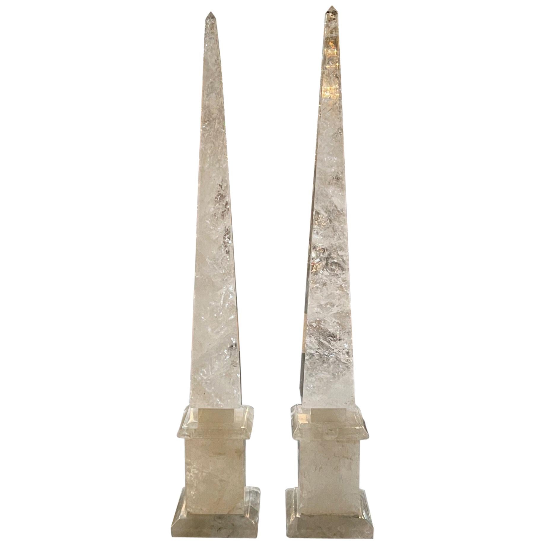 Pair of Polished Rock Crystal Obelisks from South America For Sale