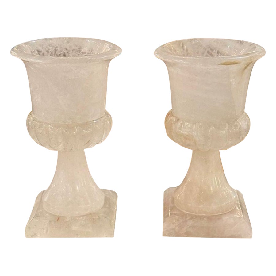 Pair of Polished Rock Crystal Vases