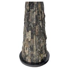 Pair of Polished & Rough Stone Tiles Cone Shape Non Matching Pair of Pedestals