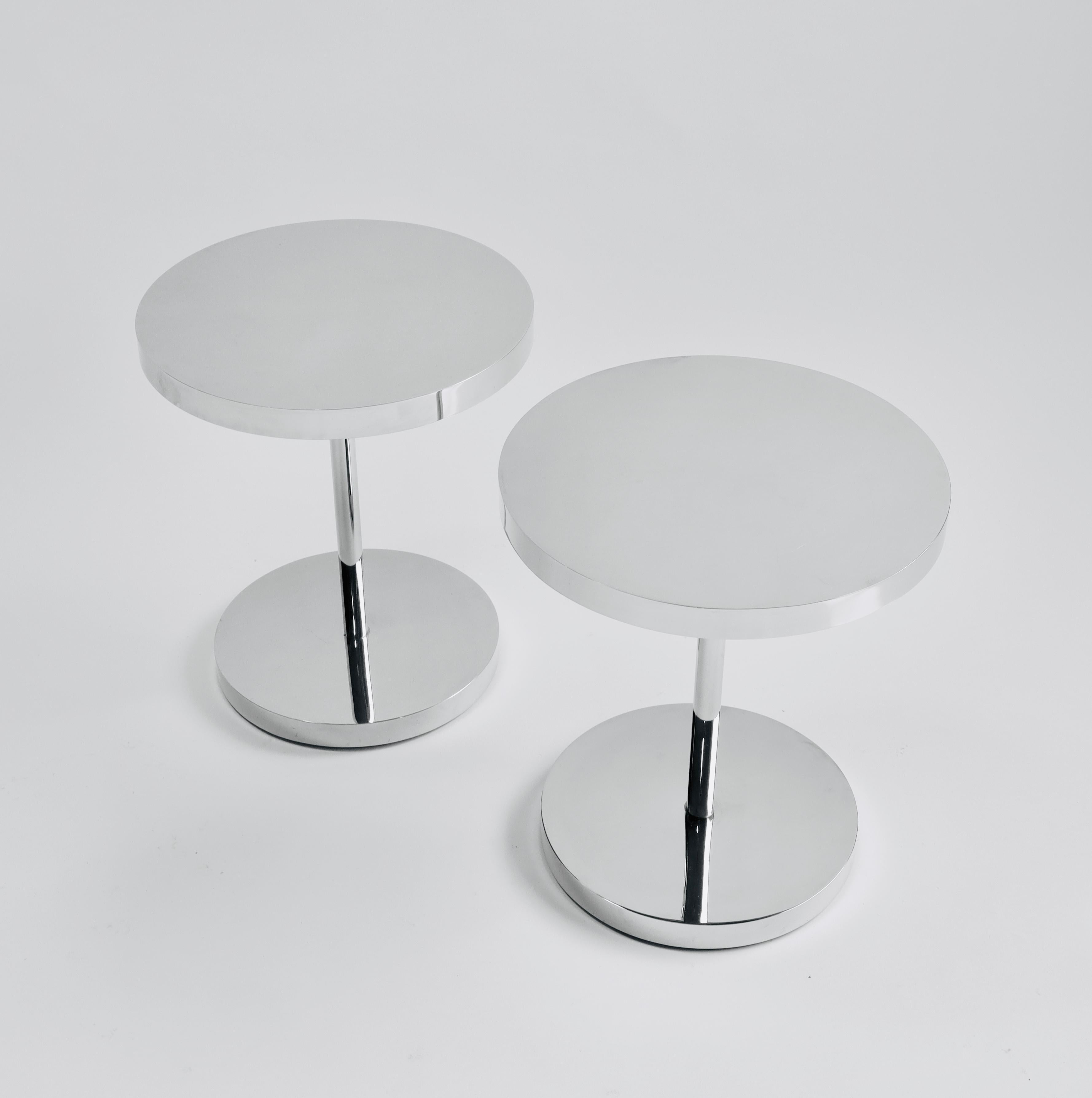 Modern Pair of Polished Stainless Steel Side Tables