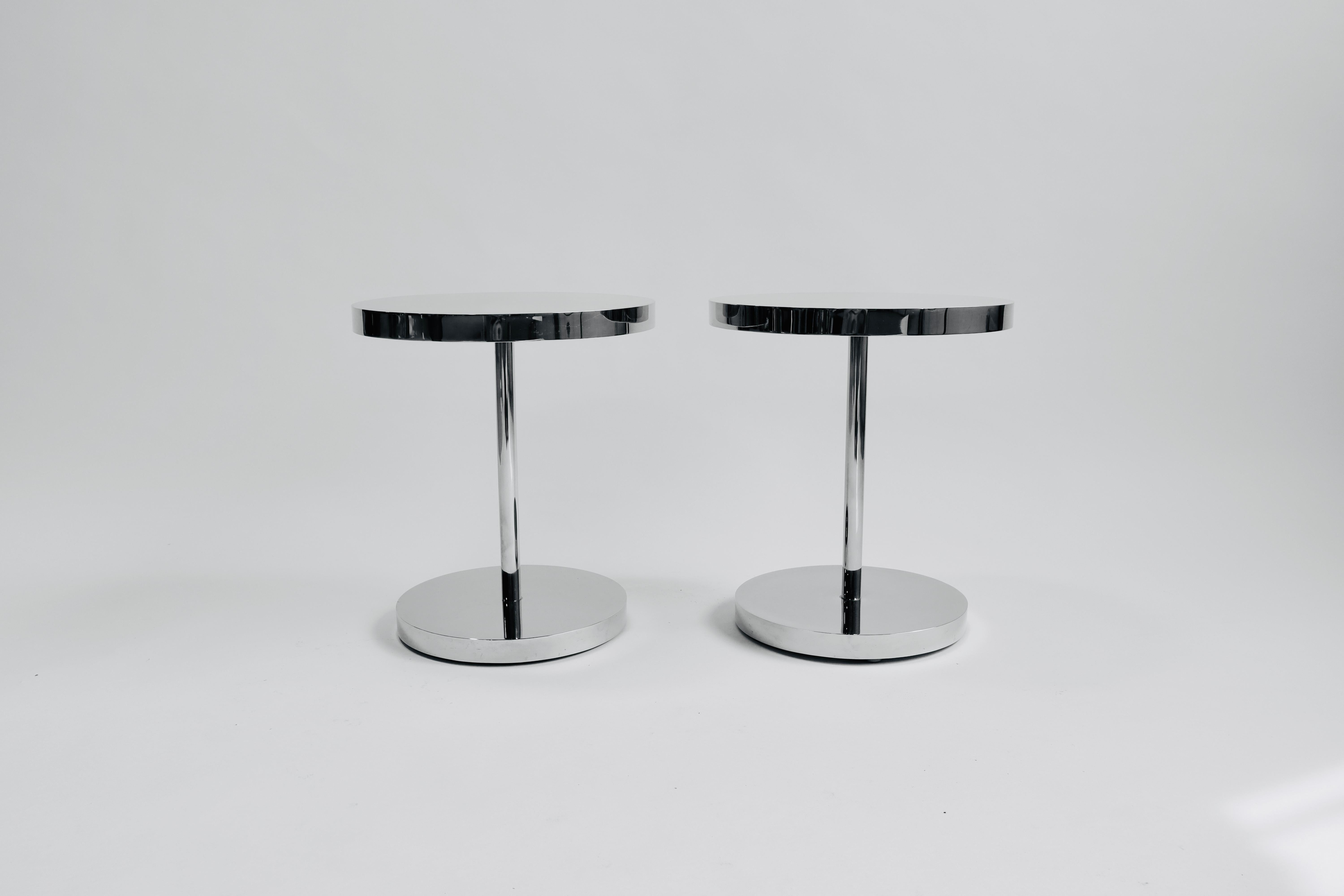 American Pair of Polished Stainless Steel Side Tables