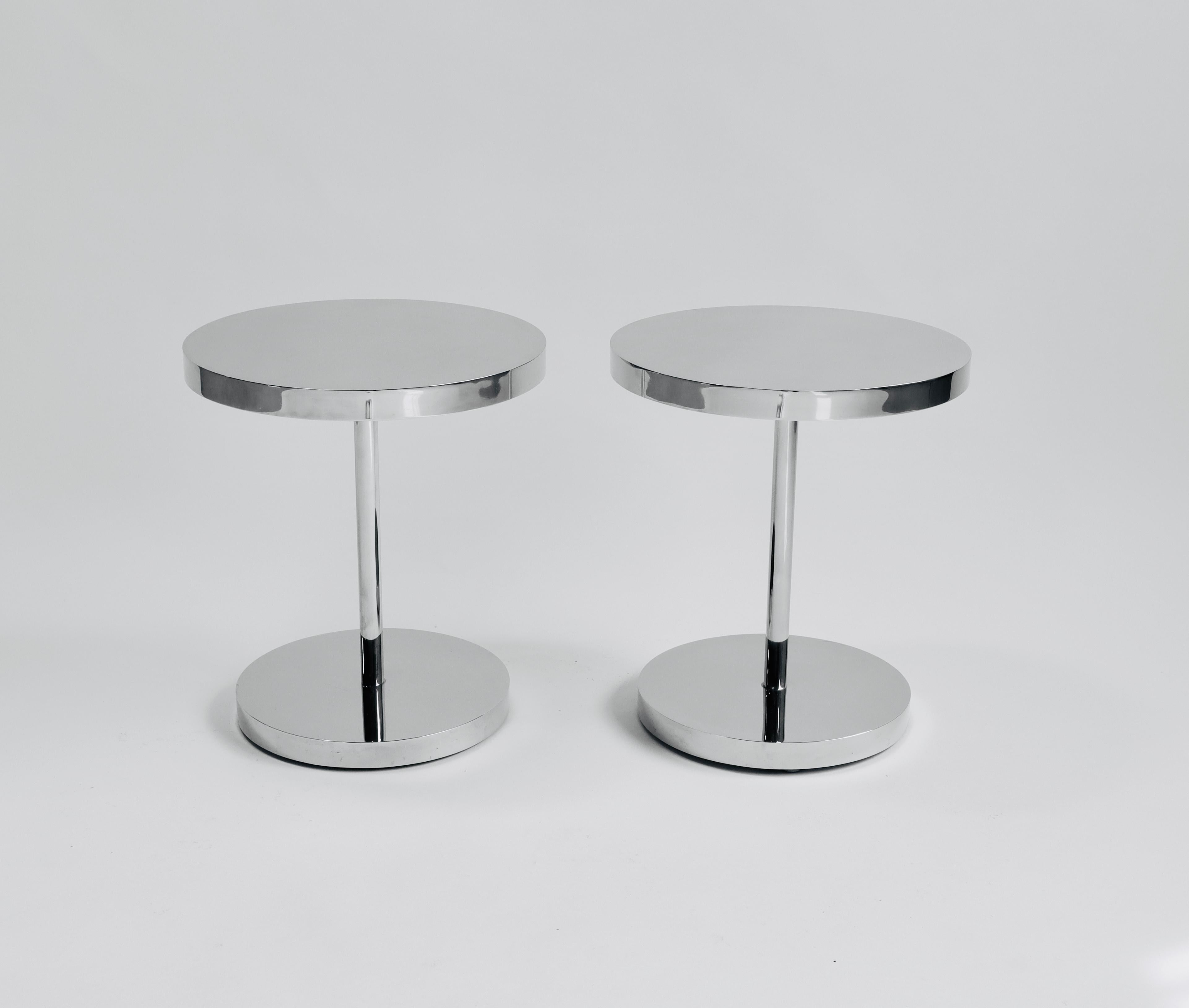 20th Century Pair of Polished Stainless Steel Side Tables