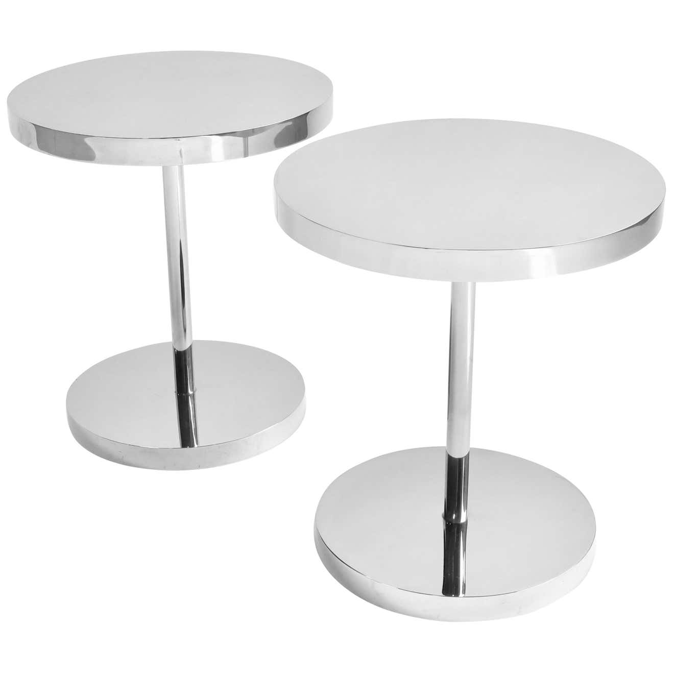Pair of Polished Stainless Steel Side Tables at 1stDibs