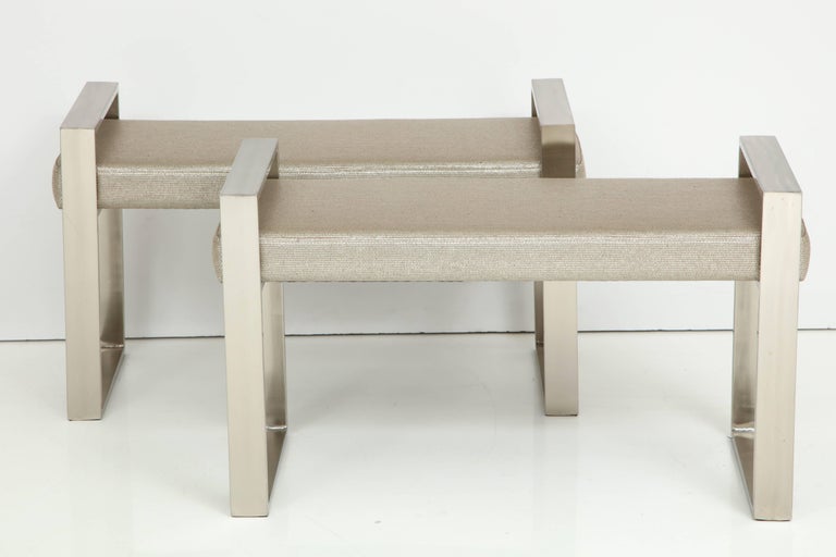 Pair Of Polished Stainless Steel Upholstered Benches At 1stdibs