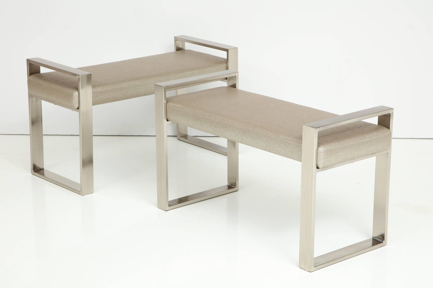 Pair Of Polished Stainless Steel Upholstered Benches At 1stdibs