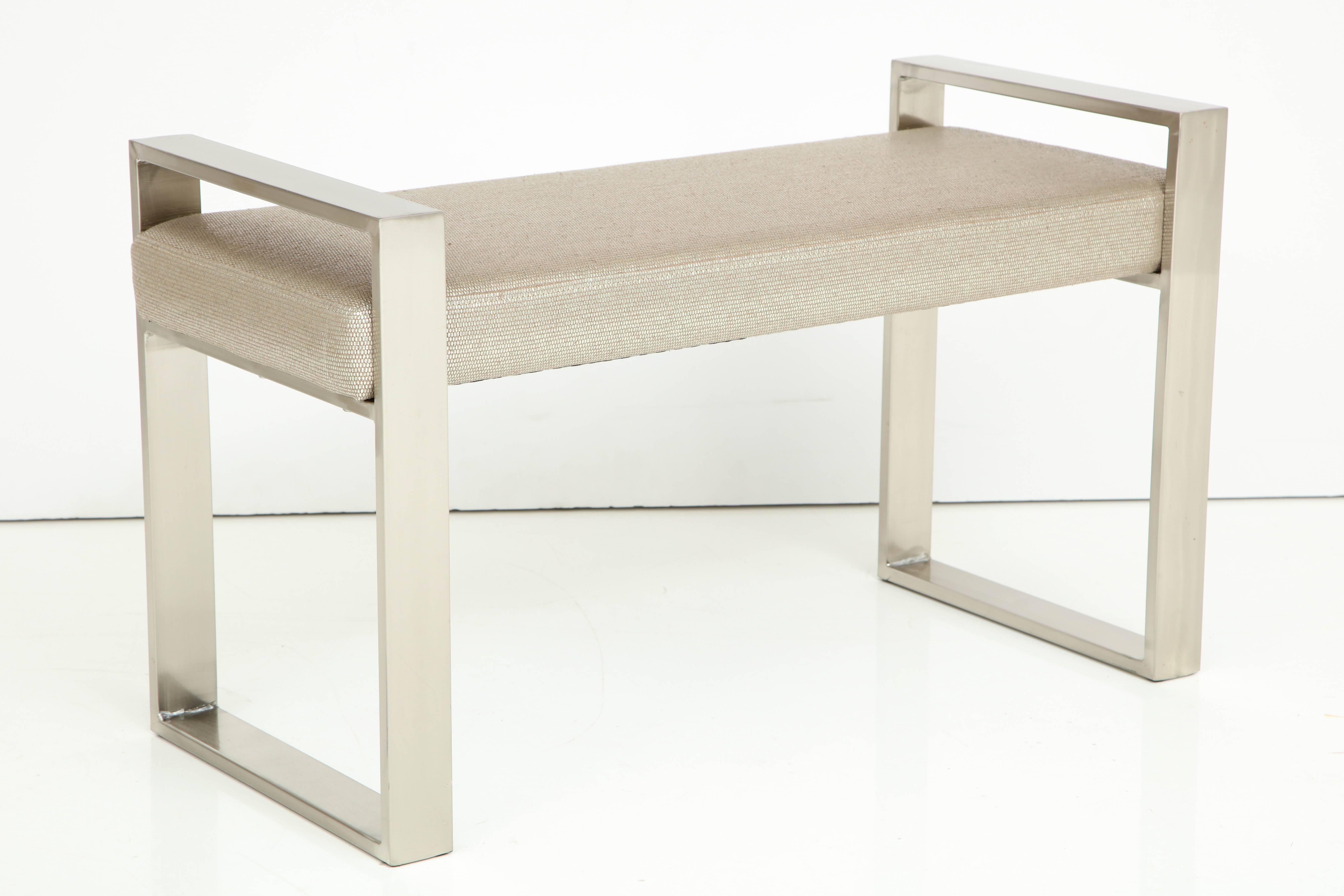 Pair of Polished Stainless Steel Upholstered Benches 1