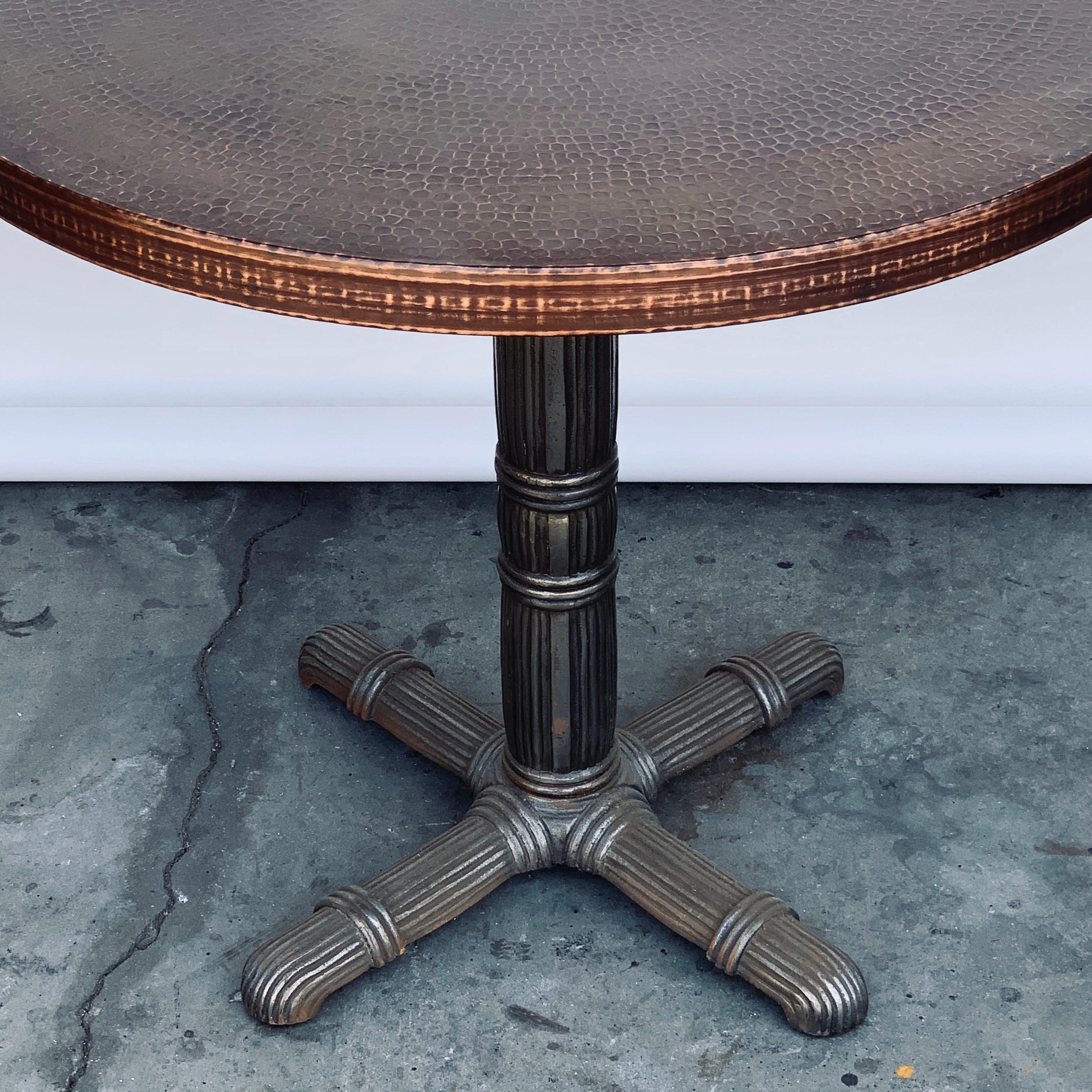 Mid-20th Century Pair of Polished Steel and Antiviral Raw Copper Top Gueridon / Side Tables For Sale