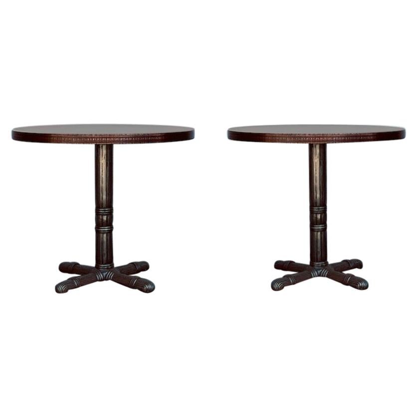 Pair of Polished Steel and Antiviral Raw Copper Top Gueridon / Side Tables For Sale
