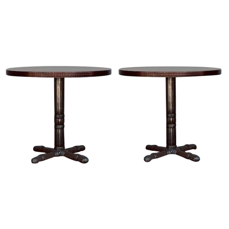 Pair of Polished Steel and Antiviral Raw Copper Top Gueridon / Side Tables For Sale