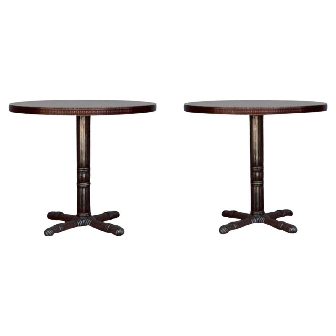 Pair of Polished Steel and Antiviral Raw Copper Top Gueridon / Side Tables