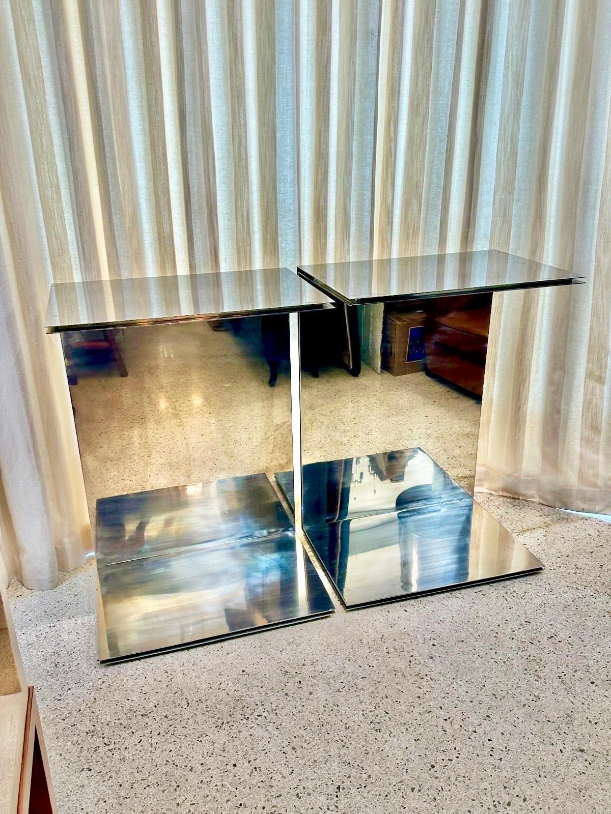 Pair of Polished Steel Cantilever Art Display Pedestals 3