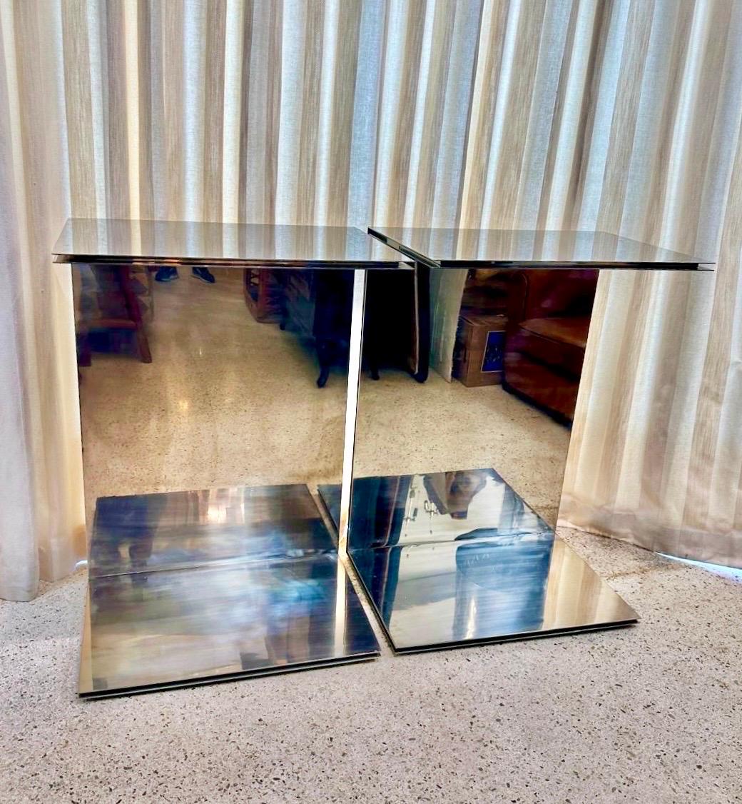 American Pair of Polished Steel Cantilever Art Display Pedestals