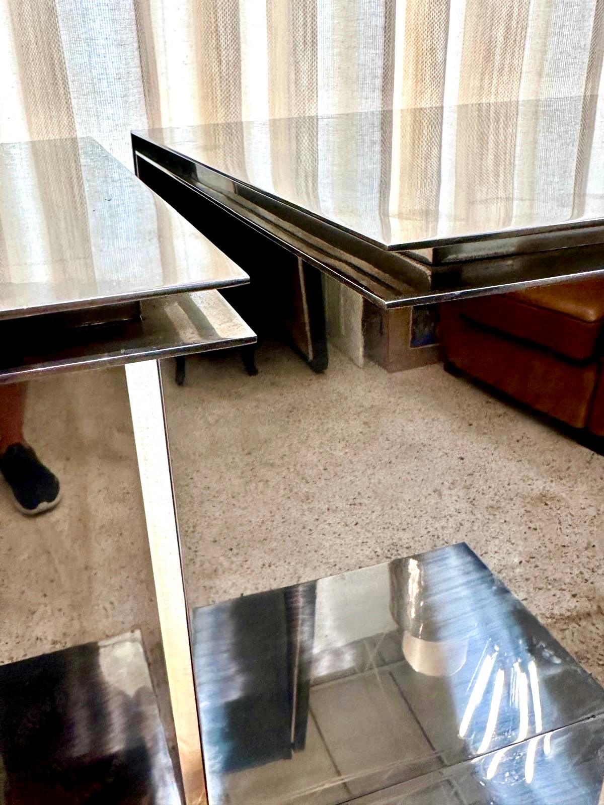 Stainless Steel Pair of Polished Steel Cantilever Art Display Pedestals