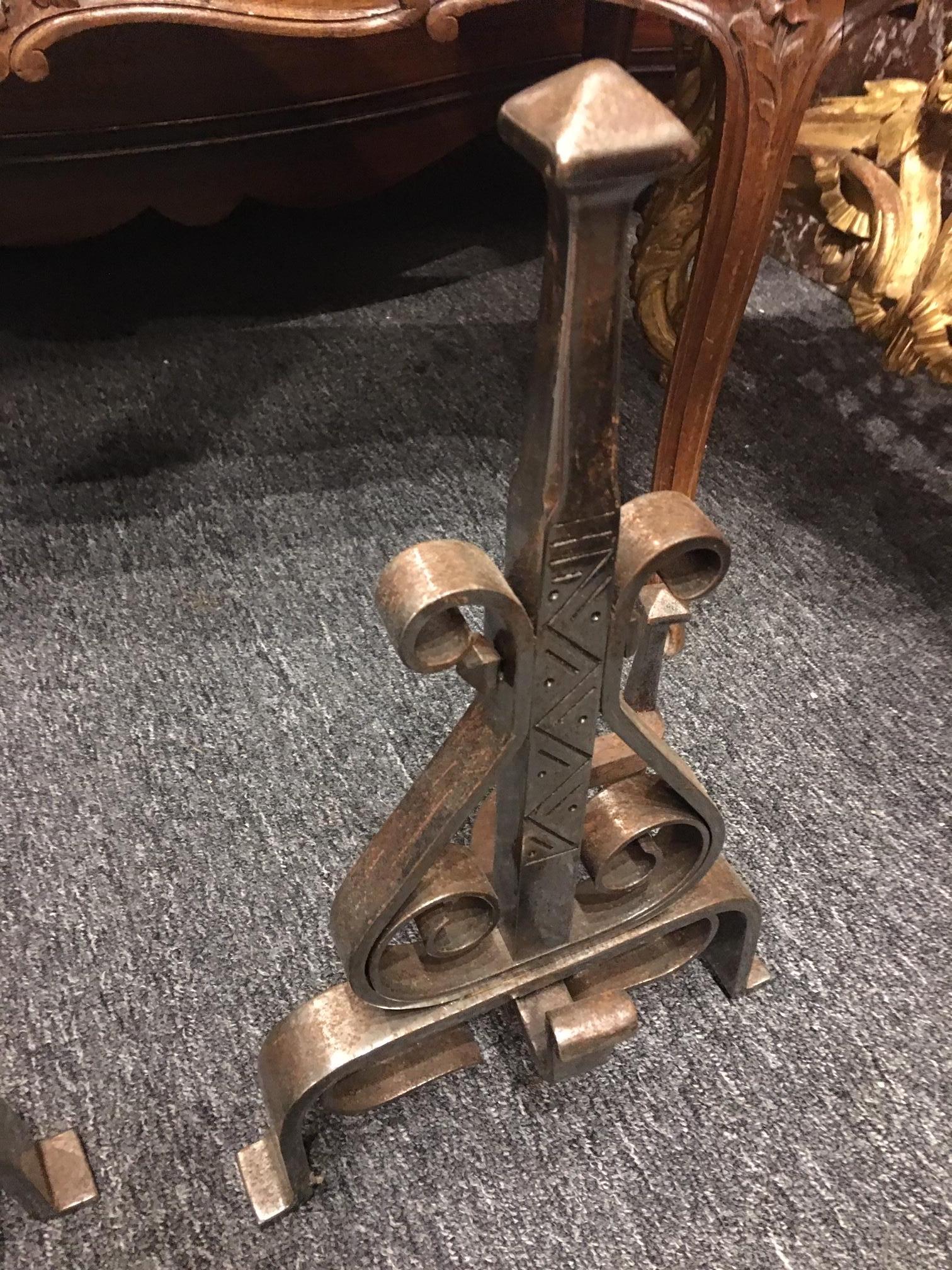 Pair of Polished Steel Chenets or Andirons, 19th Century In Good Condition For Sale In Savannah, GA