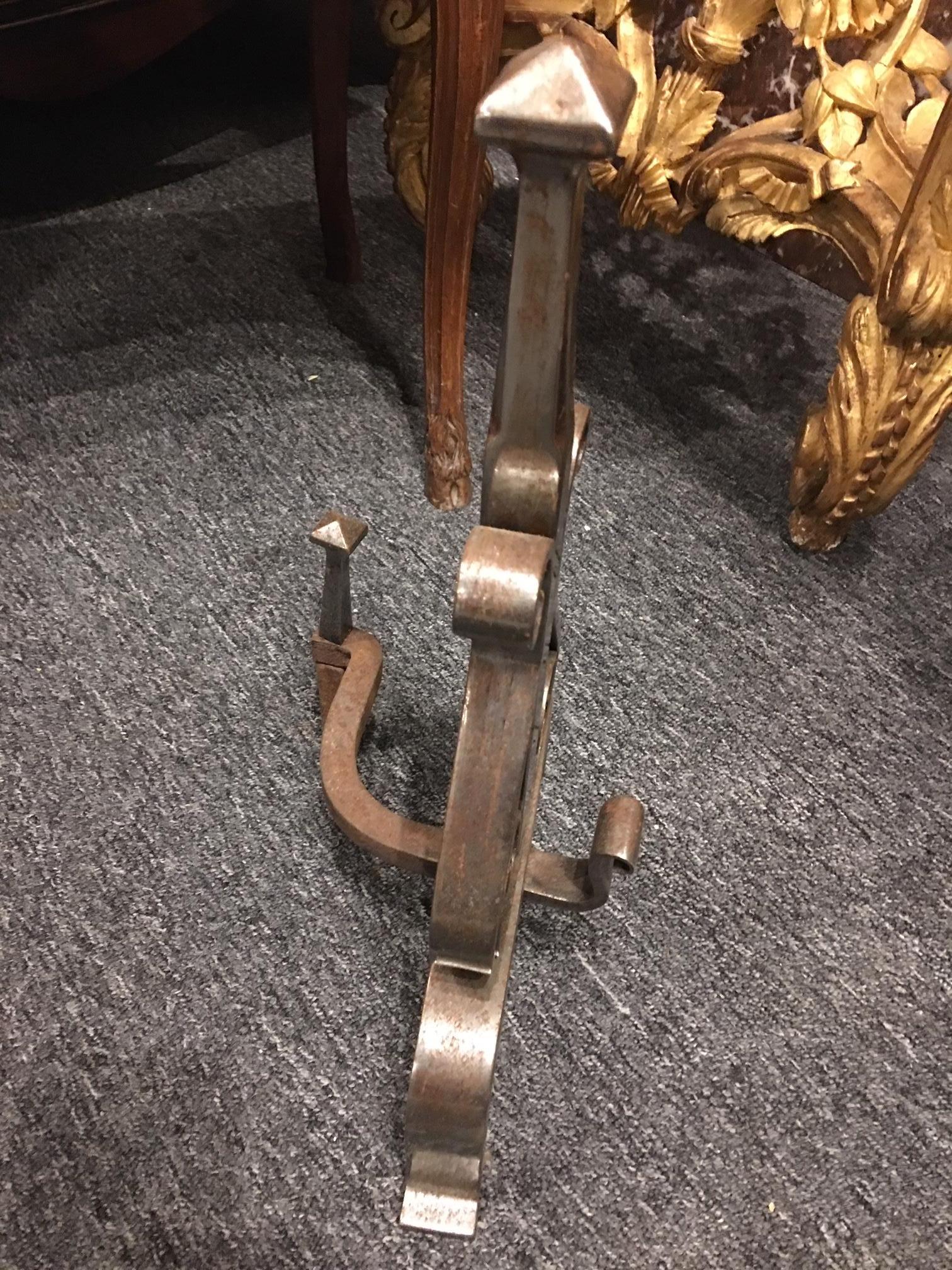 Pair of Polished Steel Chenets or Andirons, 19th Century For Sale 1