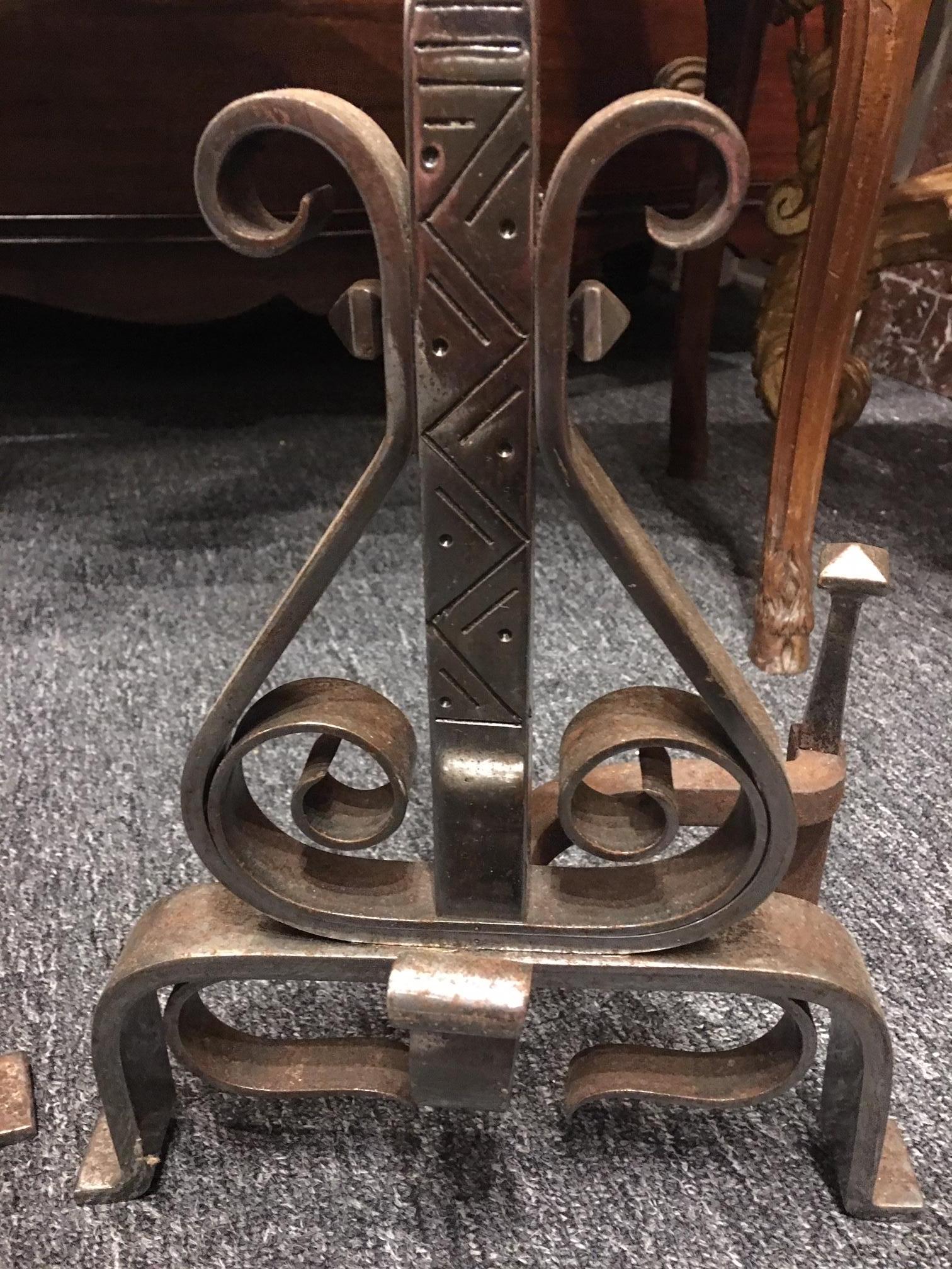 Pair of Polished Steel Chenets or Andirons, 19th Century For Sale 3