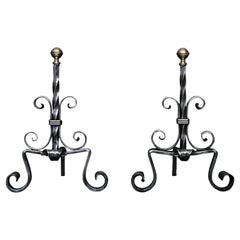 Pair of Polished Steel French Firedogs