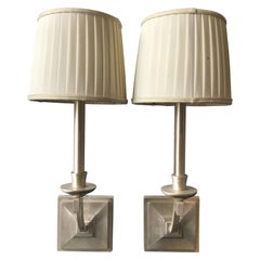 Vintage Pair of Polished Steel Italian Greek Key Sconces