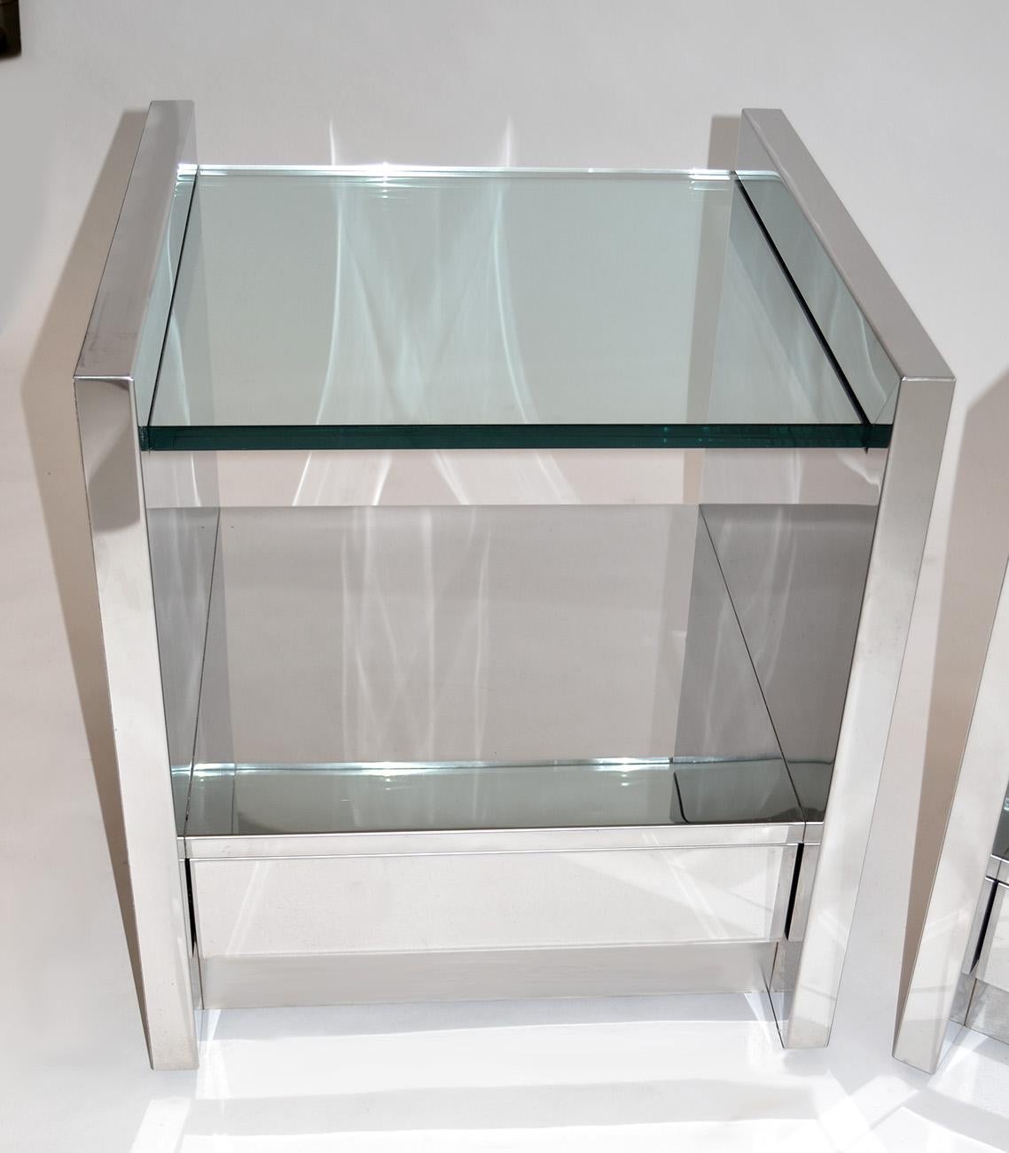 Modern Pair of Polished Steel Nightstands or End Tables Karl Springer 1980s For Sale