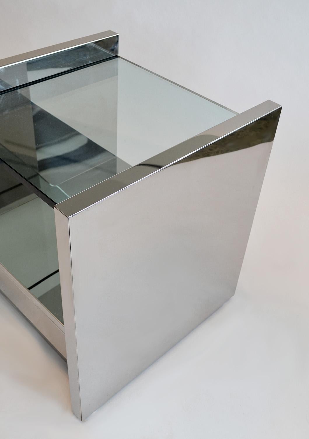 American Pair of Polished Steel Nightstands or End Tables Karl Springer 1980s For Sale