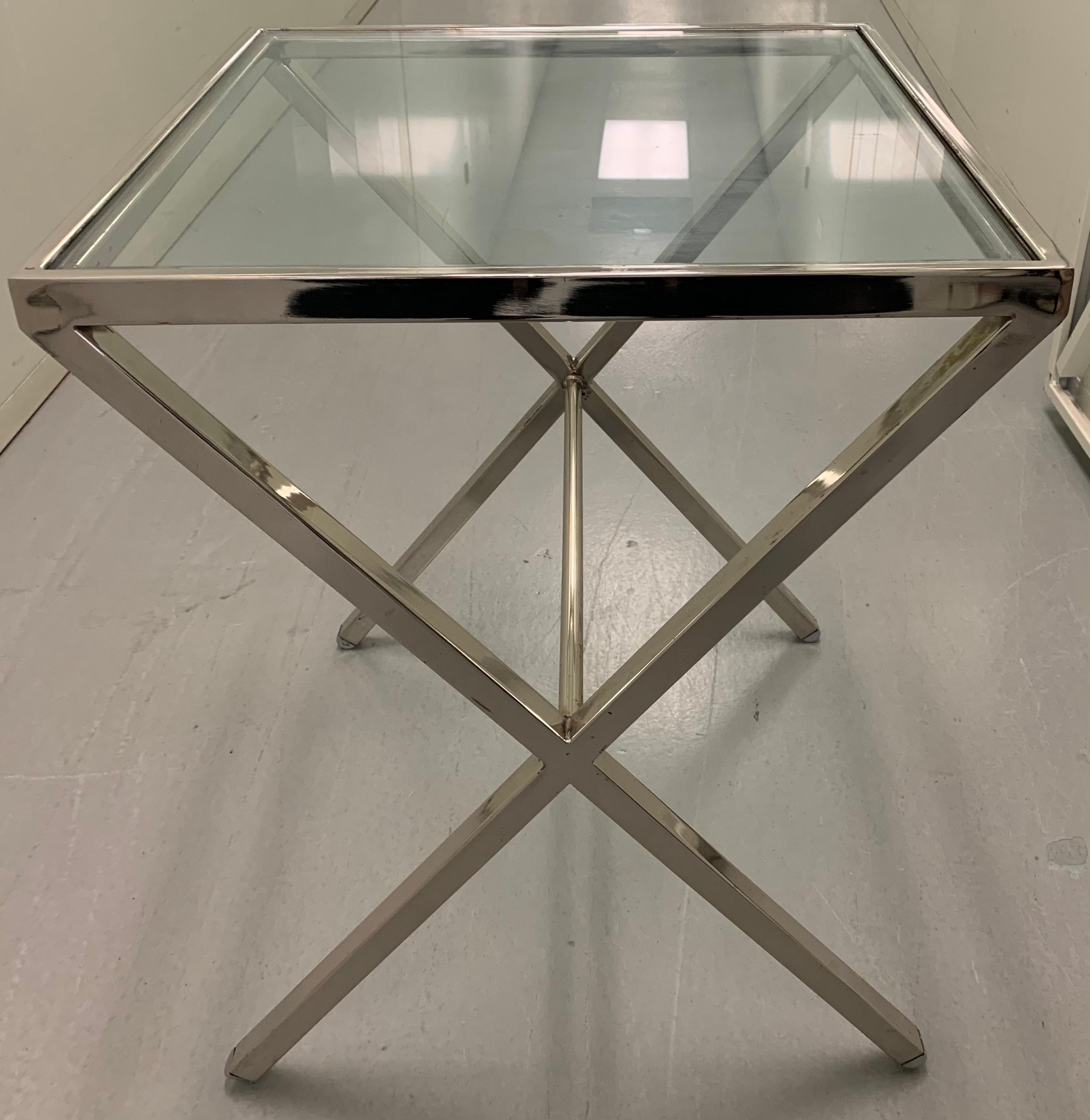Modern Pair of Polished Steel X Frame Tables