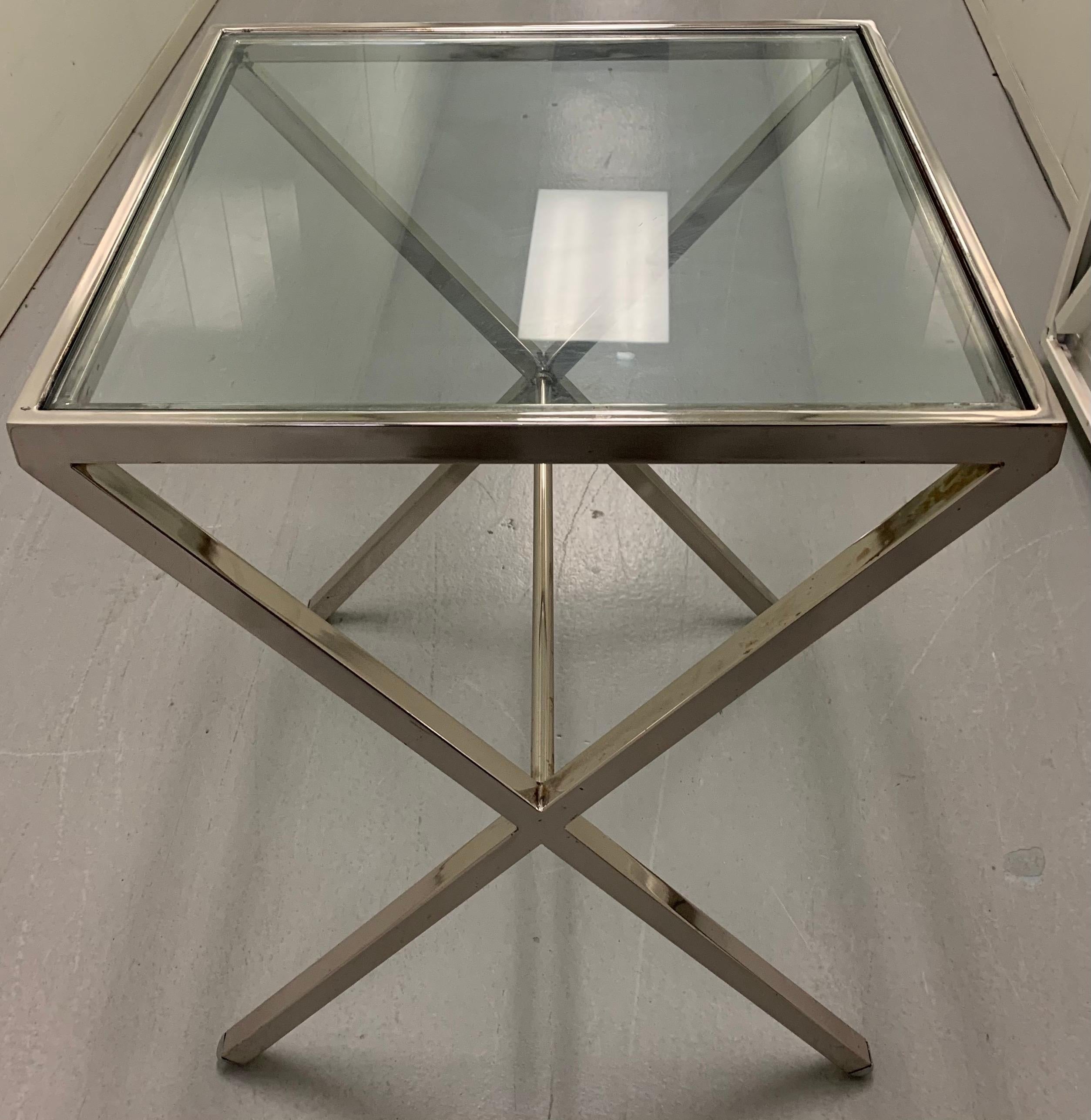 American Pair of Polished Steel X Frame Tables