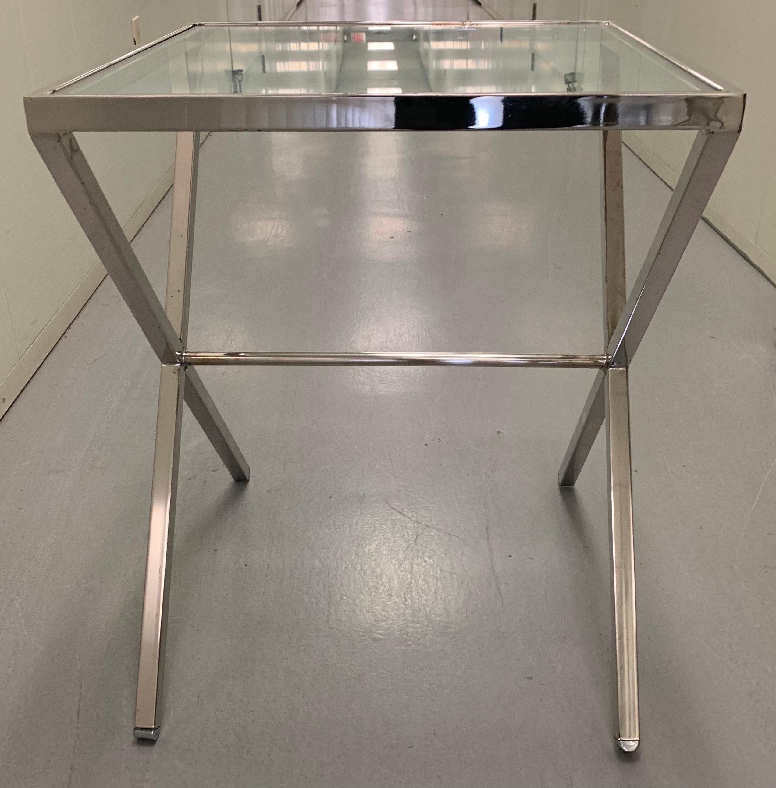 Late 20th Century Pair of Polished Steel X Frame Tables