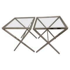 Pair of Polished Steel X Frame Tables