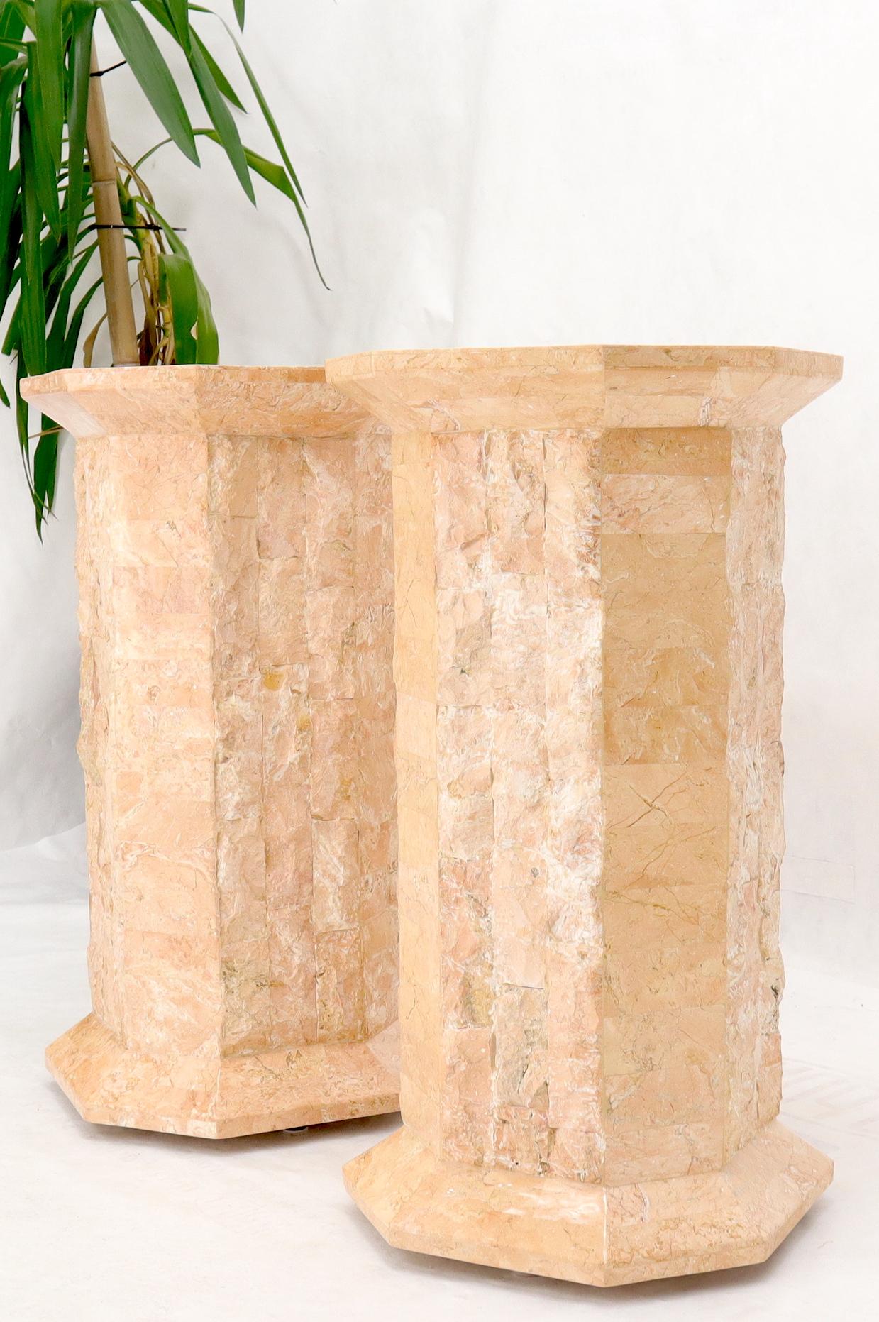 Unknown Pair of Polished Stone Tile Tessellated Octagon Shape Pedestals Stand Red White For Sale