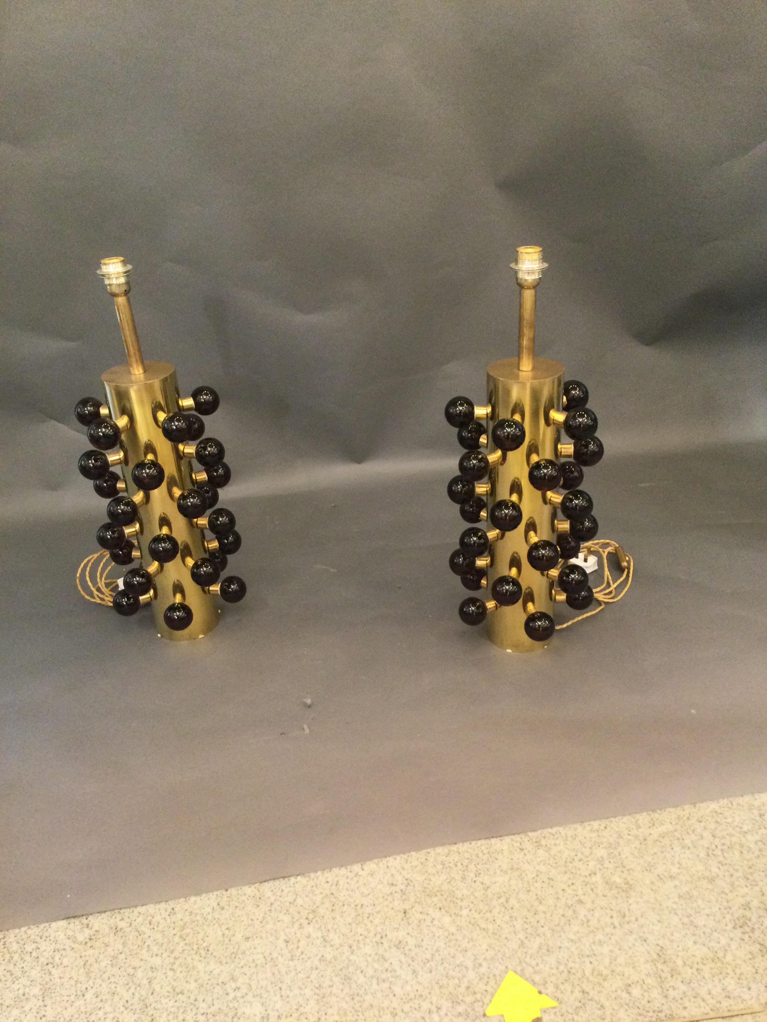 Italian Pair of  Table Lamps with Murano Glass Spheres