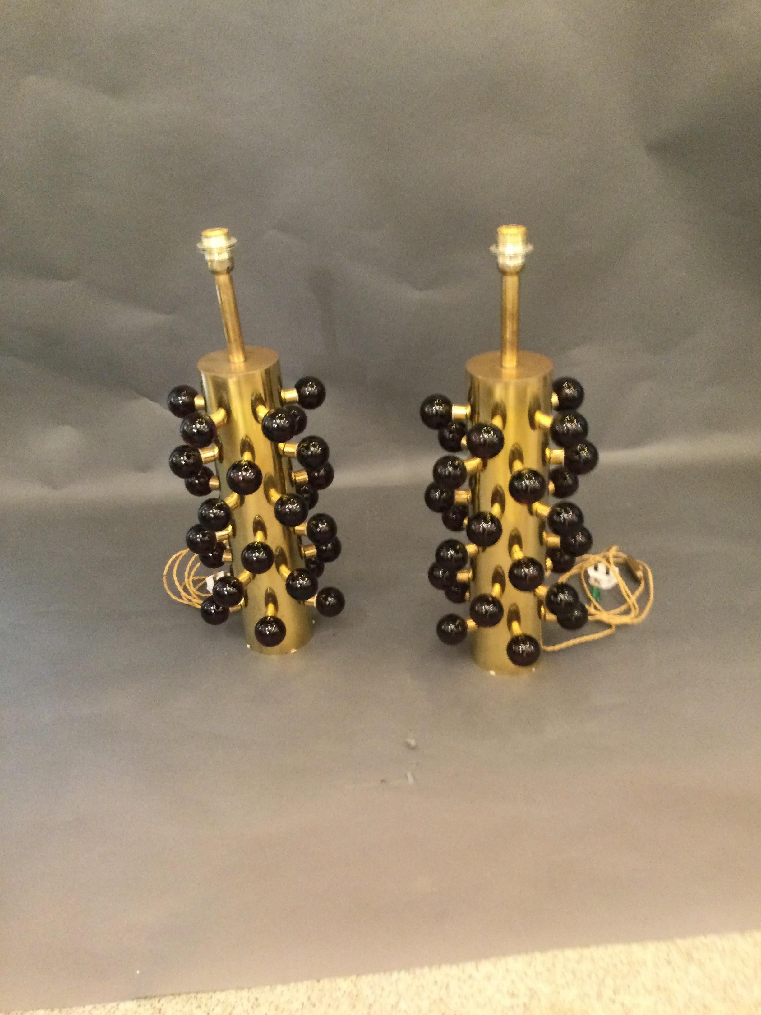 Pair of  Table Lamps with Murano Glass Spheres In Good Condition In London, GB