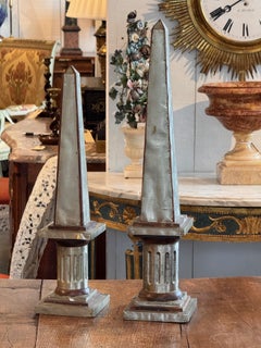 Pair of Polished Tin and Wood Obelisks