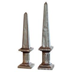 Pair of Polished Tin and Wood Obelisks
