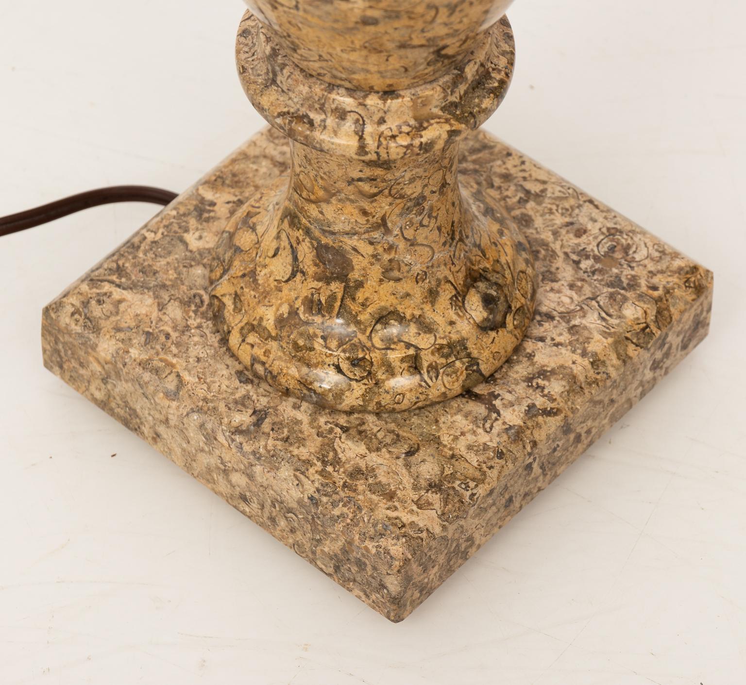 Pair of Polished Travertine Column Table Lamps 7