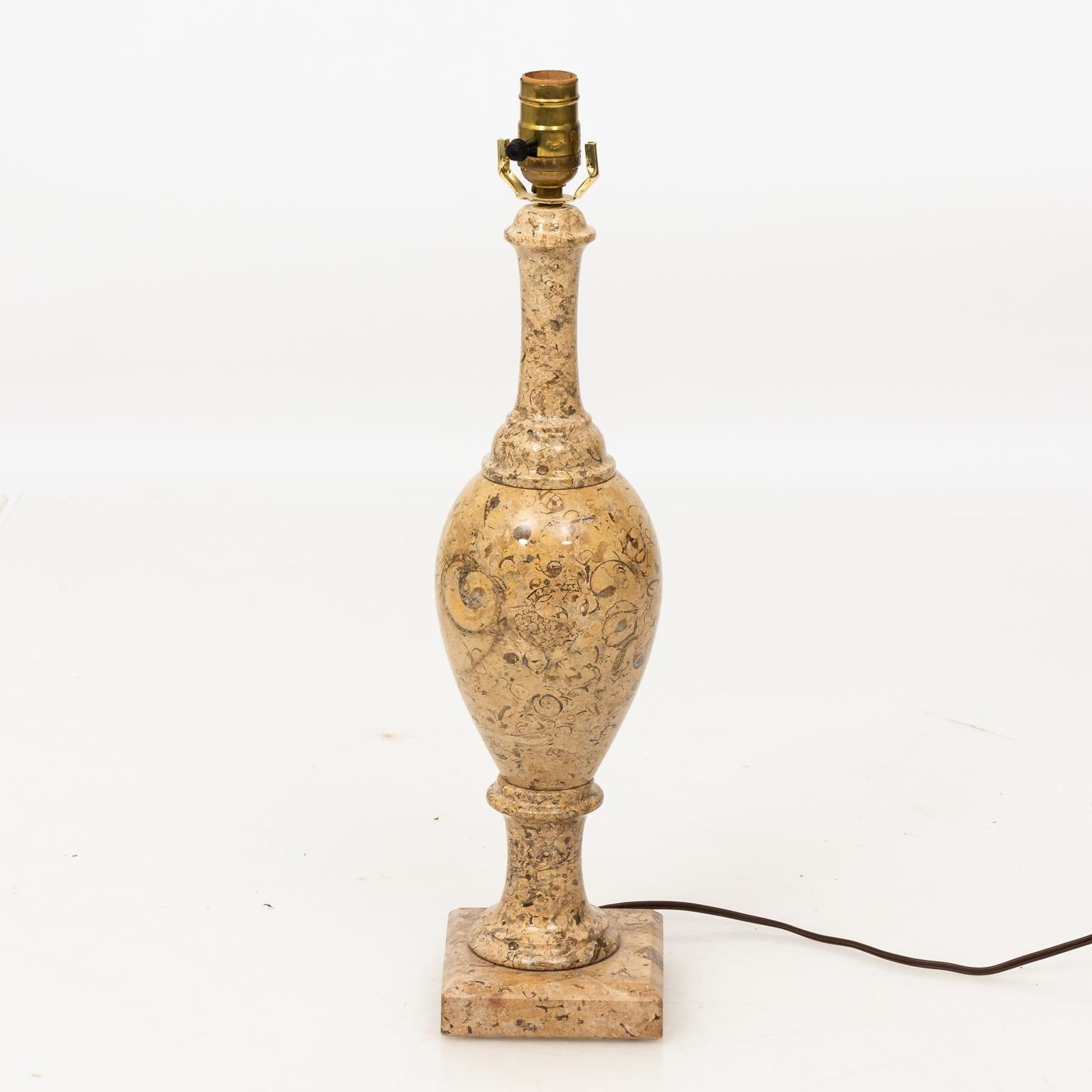 Pair of Polished Travertine Column Table Lamps 12