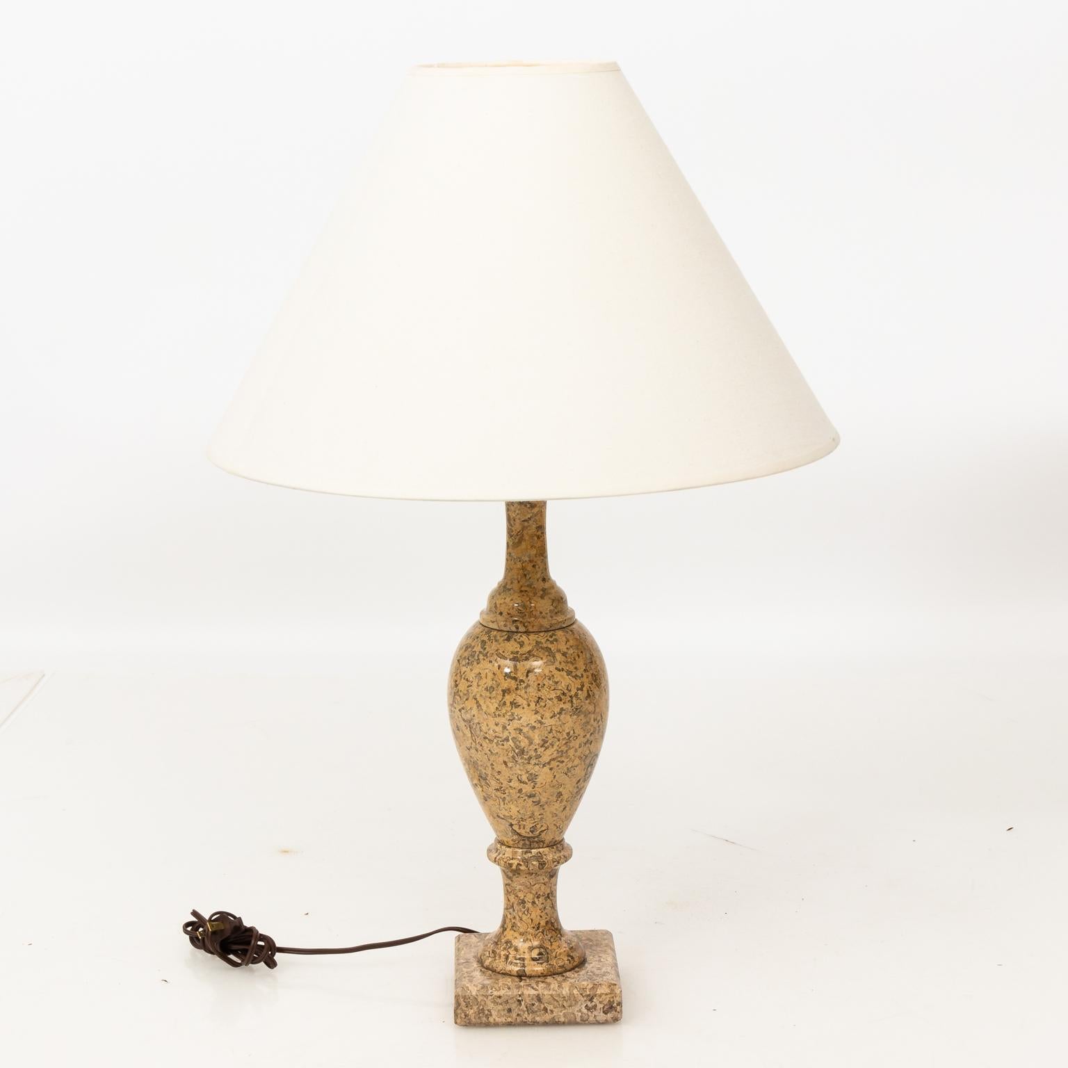 Pair of Polished Travertine Column Table Lamps 2