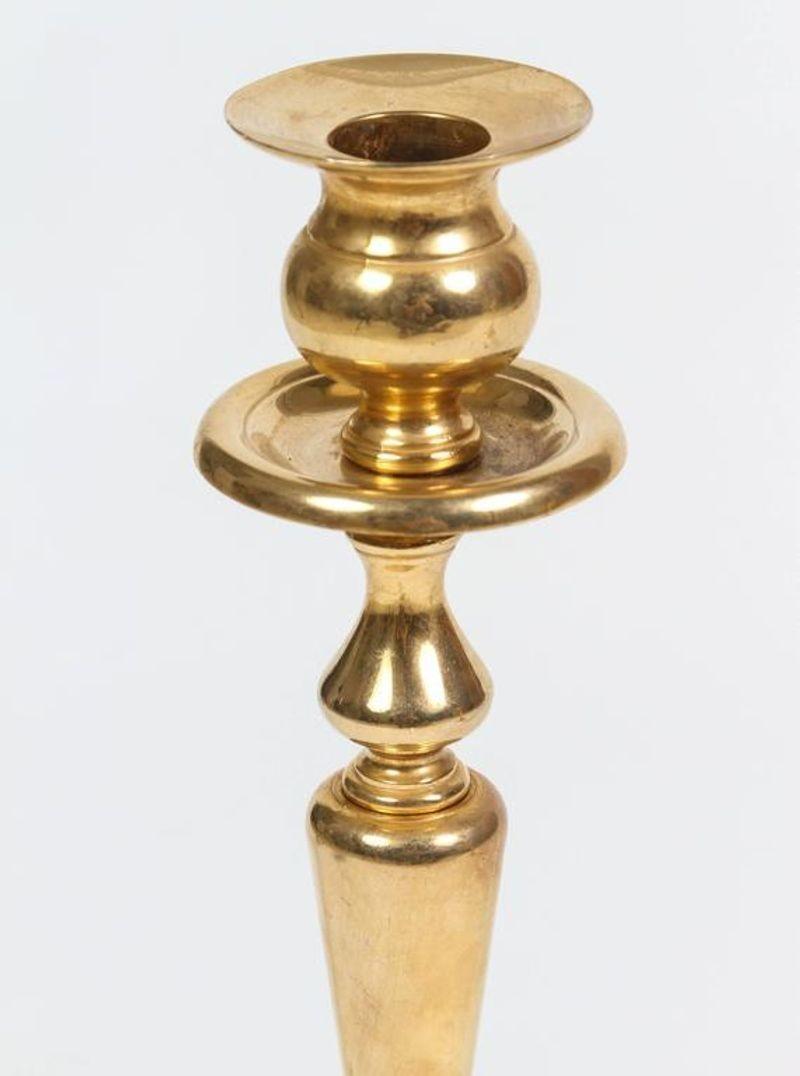 Hand-Crafted Pair of Polished Victorian Brass Candlesticks For Sale