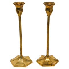 Pair of Polished Vintage Swedish Brass Candlesticks