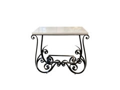 Pair of Polished White Thassos Marble Console Table, Wrought Iron Base, France