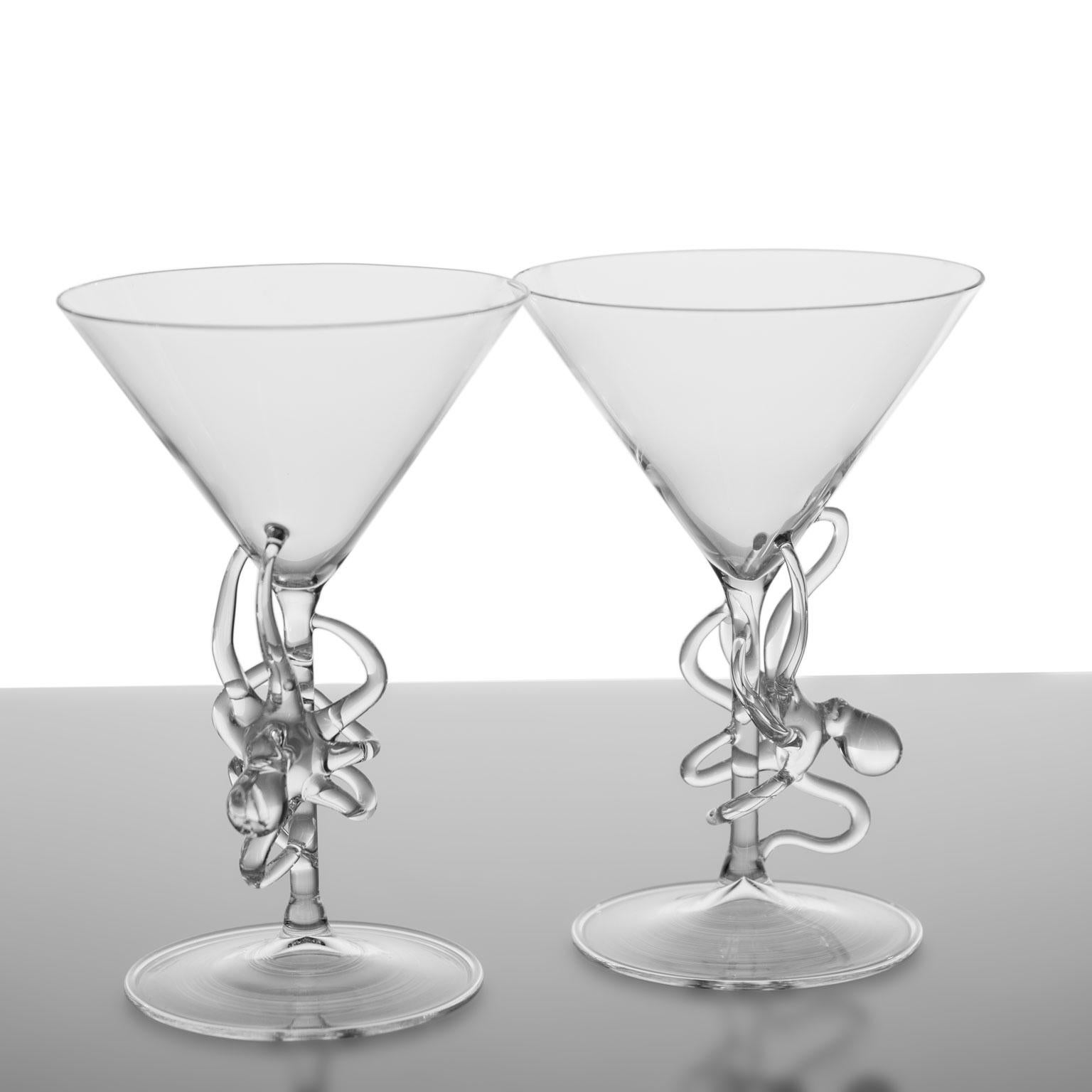 'Pair of Polpo Martini Glasses' Hand Blown Glasses by Simone Crestani
