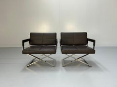 Pair of Poltrona Frau "Aster X" Lounge Armchairs - In Dark Brown Leather